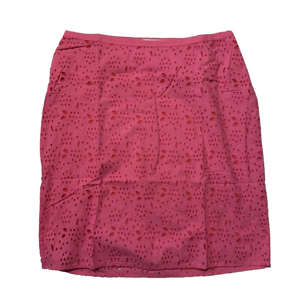 Boden Skirt Womens 16 L Pink Eyelet Floral Print Broderie Pencil 100% Cotton - Picture 7 of 8